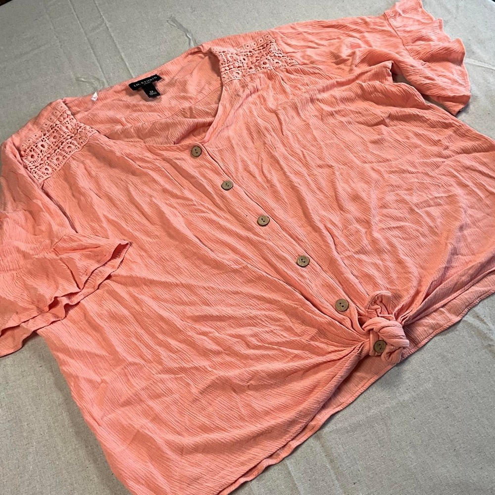 Womens I.N. Studio Coral Pink 100% Rayon Tie Front Blouse (XXLarge)